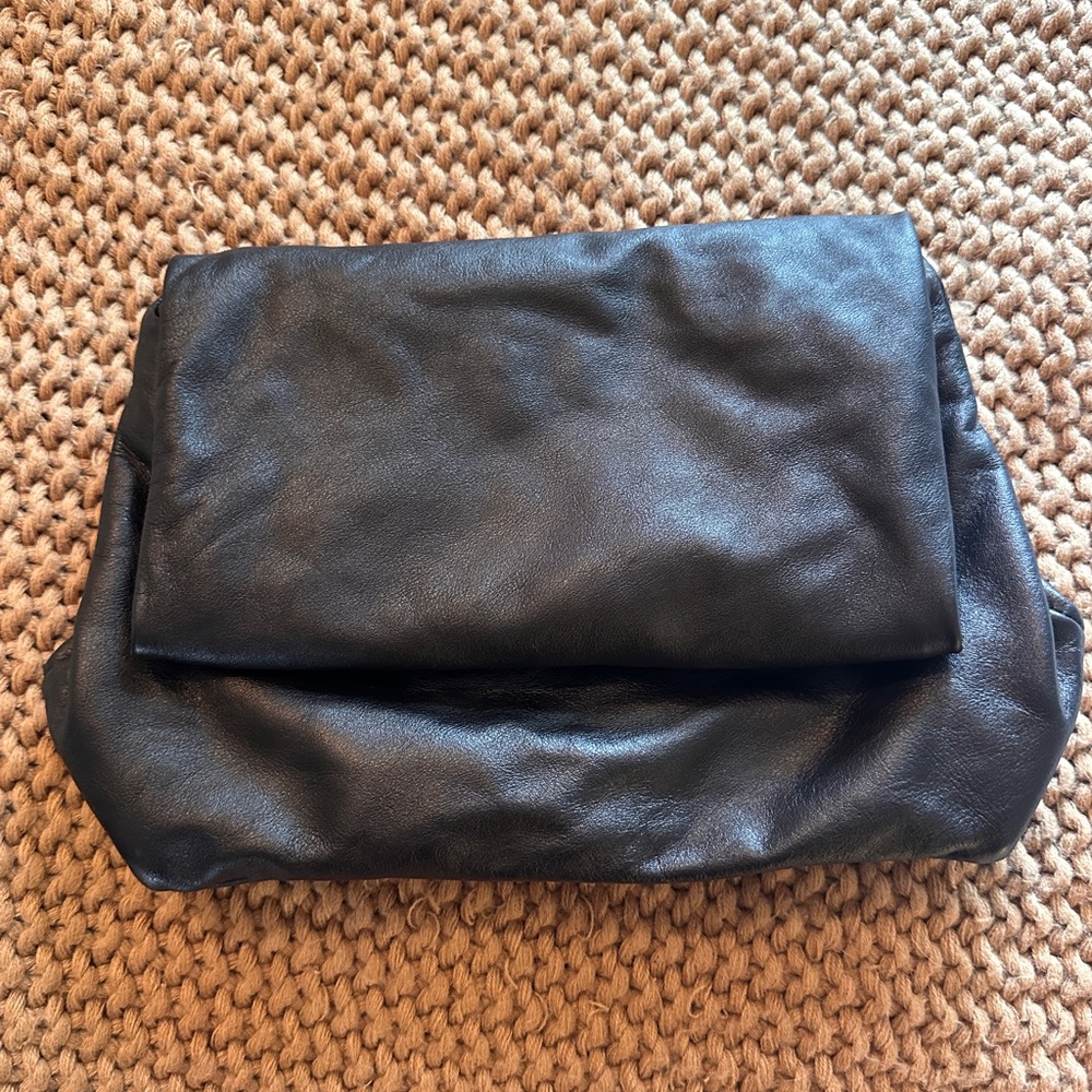 Zara Leather Black Fold-over Clutch